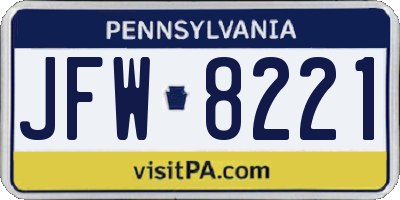 PA license plate JFW8221