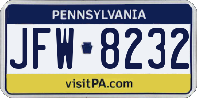 PA license plate JFW8232