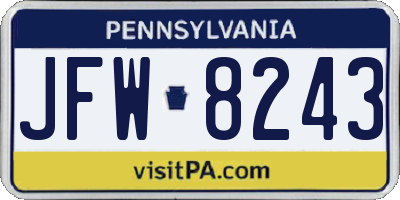 PA license plate JFW8243