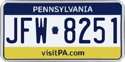 PA license plate JFW8251