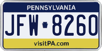 PA license plate JFW8260