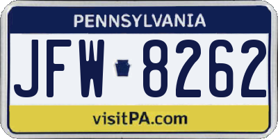 PA license plate JFW8262