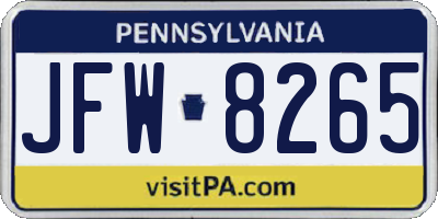 PA license plate JFW8265