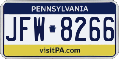 PA license plate JFW8266