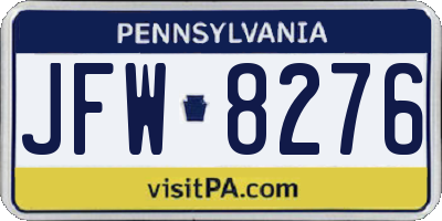 PA license plate JFW8276