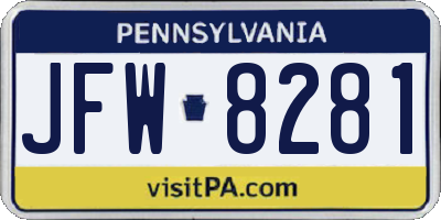 PA license plate JFW8281