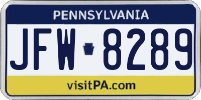 PA license plate JFW8289
