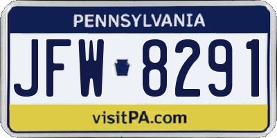 PA license plate JFW8291