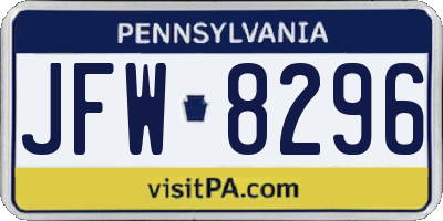 PA license plate JFW8296