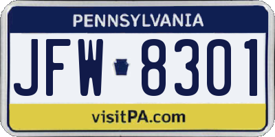 PA license plate JFW8301