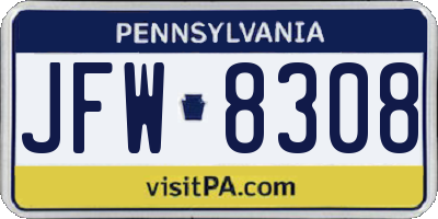 PA license plate JFW8308