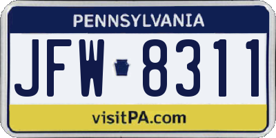 PA license plate JFW8311