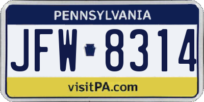 PA license plate JFW8314