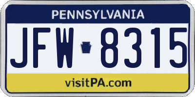 PA license plate JFW8315