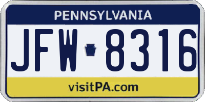 PA license plate JFW8316