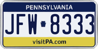 PA license plate JFW8333