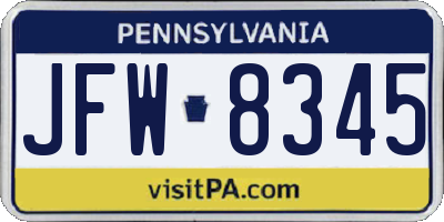PA license plate JFW8345