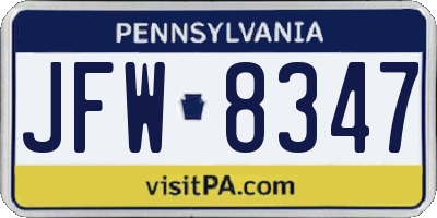 PA license plate JFW8347