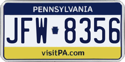 PA license plate JFW8356