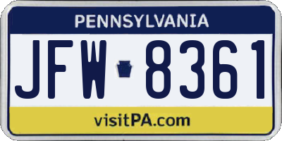 PA license plate JFW8361