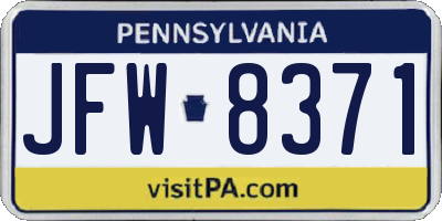 PA license plate JFW8371