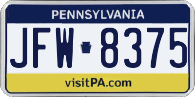 PA license plate JFW8375