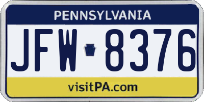 PA license plate JFW8376