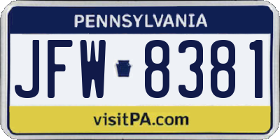 PA license plate JFW8381