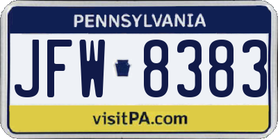 PA license plate JFW8383
