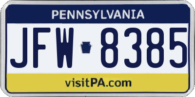 PA license plate JFW8385