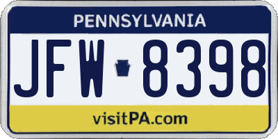 PA license plate JFW8398