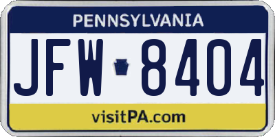 PA license plate JFW8404