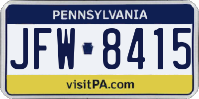 PA license plate JFW8415