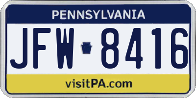 PA license plate JFW8416