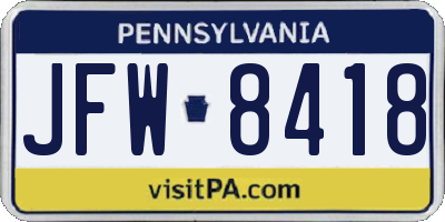 PA license plate JFW8418