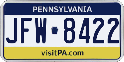 PA license plate JFW8422