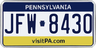 PA license plate JFW8430