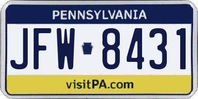 PA license plate JFW8431