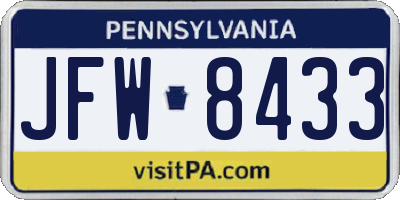 PA license plate JFW8433