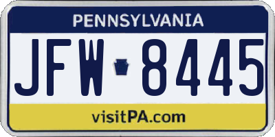 PA license plate JFW8445