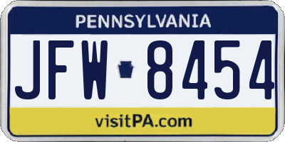 PA license plate JFW8454