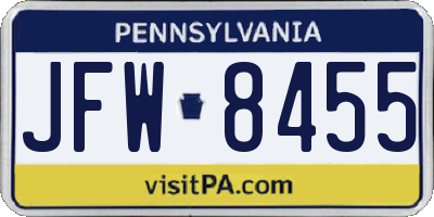 PA license plate JFW8455