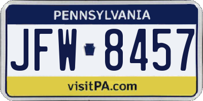 PA license plate JFW8457