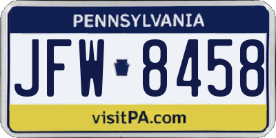 PA license plate JFW8458