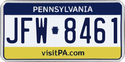 PA license plate JFW8461