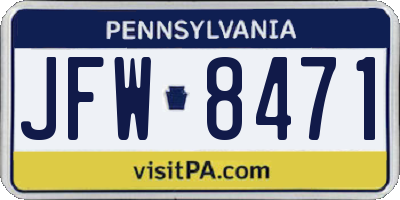 PA license plate JFW8471