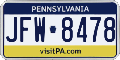 PA license plate JFW8478