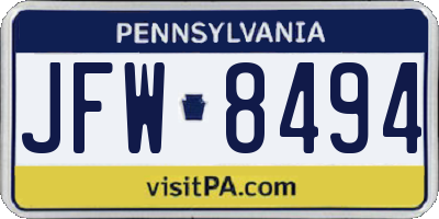 PA license plate JFW8494