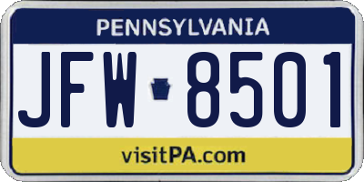 PA license plate JFW8501