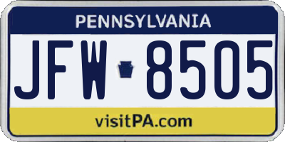 PA license plate JFW8505
